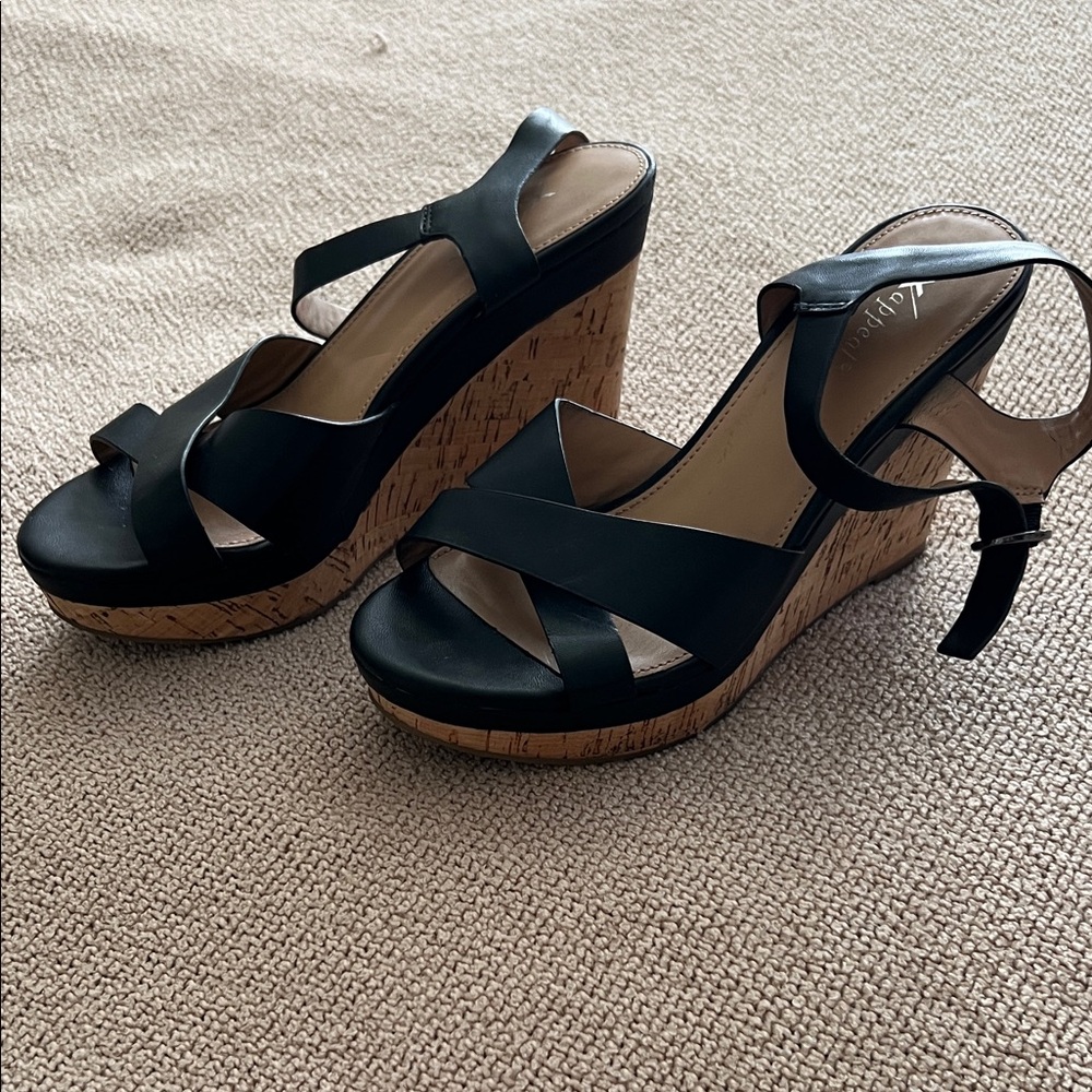 Xappeal Black Cork Wedge Sandals